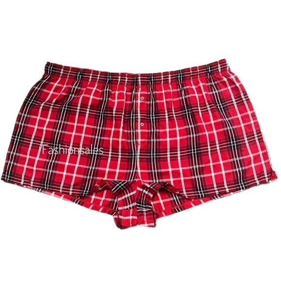 Victoria’s Secret Pink Flannel red plaid pajama shorts Pink Script Logo XXL - Picture 2 of 2